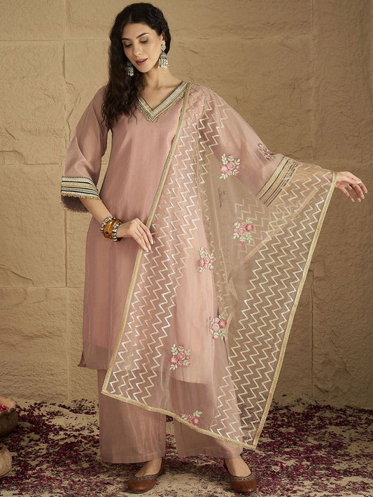 Dhiyona VA Women Solid Kurta with Palazzo & Dupatta
