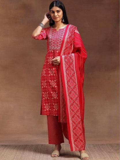Women Printed Regular Mirror Work Kurta with Trousers & With Dupatta