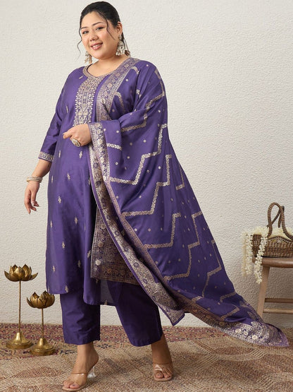 Dhiyona Women's Ethnic Motifs Embroidered Regular Kurta with Trousers & With Dupatta