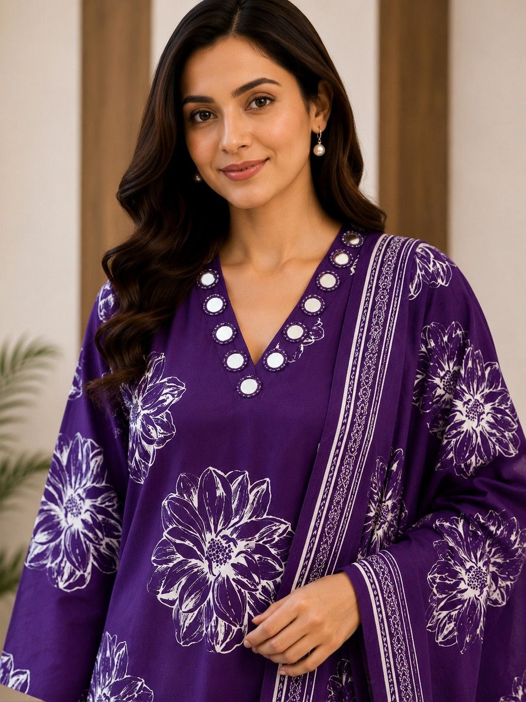 Women Floral Printed Regular Pure Cotton Kurta with Trousers & With Dupatta