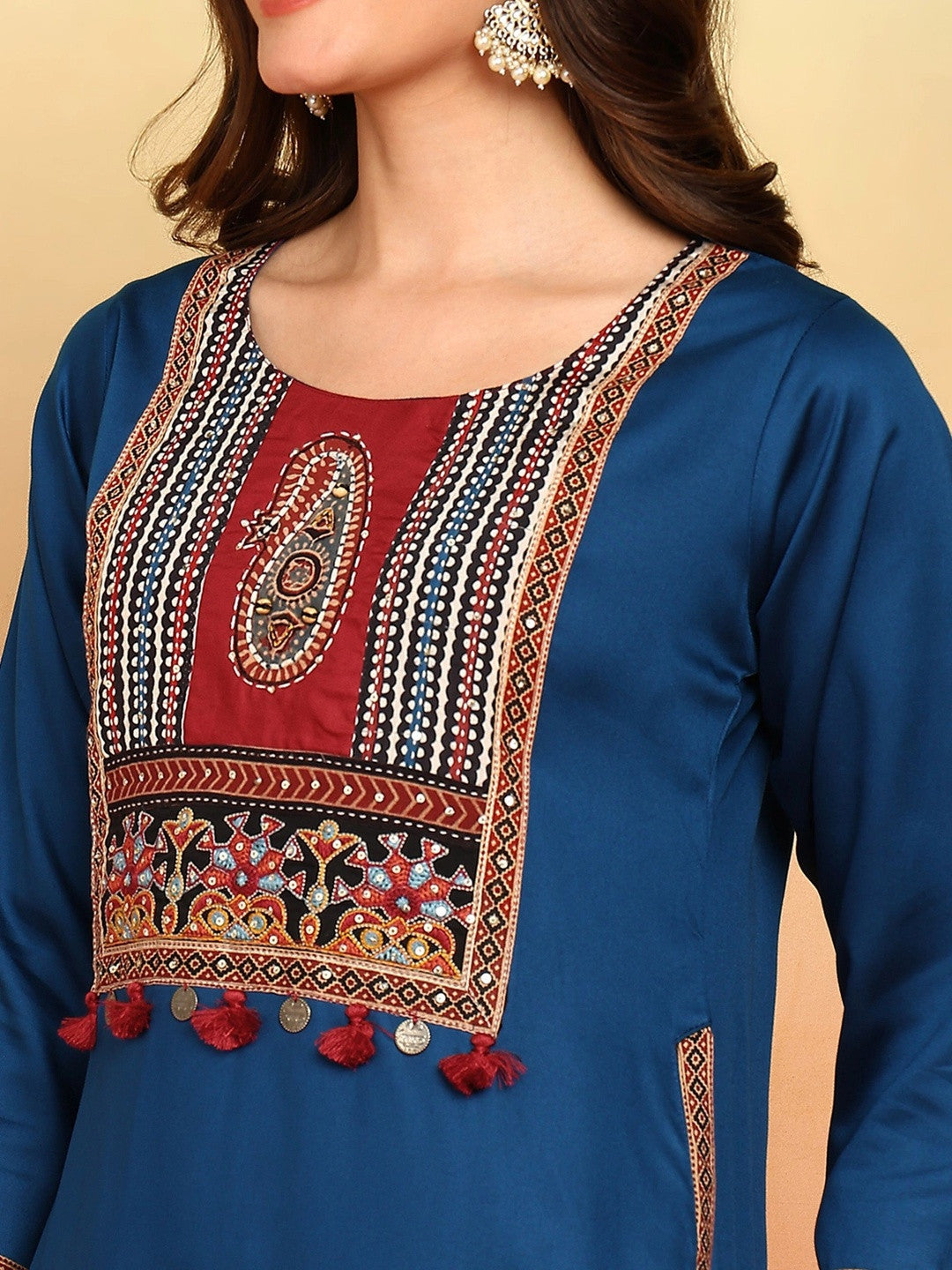 Women Ethnic Embroidered Regular Pure Cotton Kurta with Trousers & With Dupatta