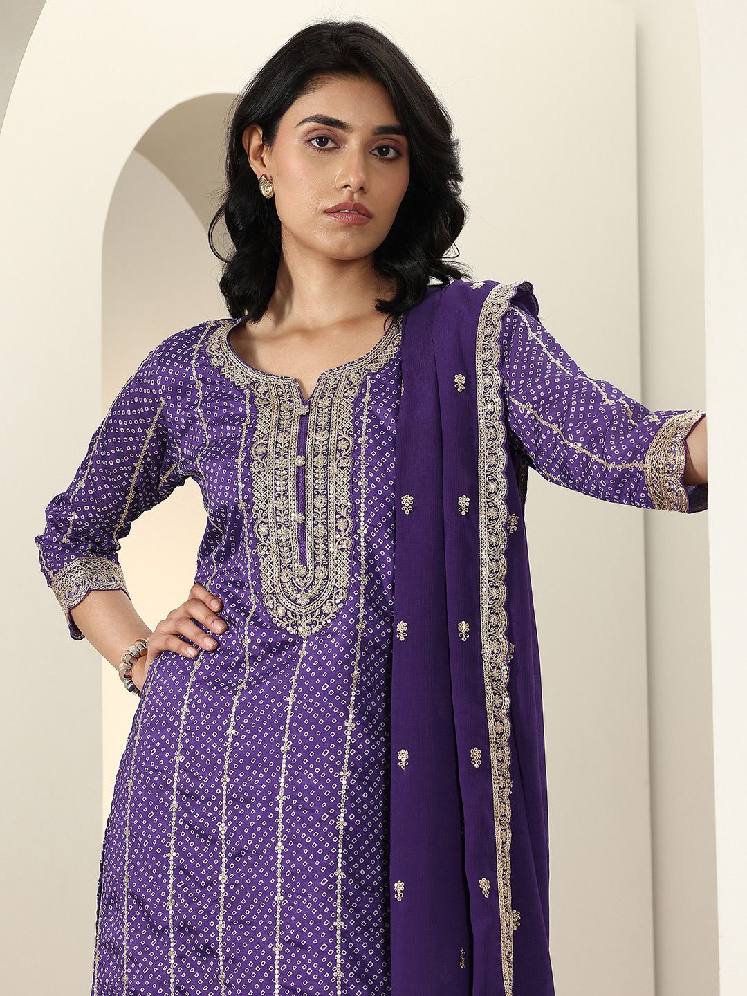 Dhiyona LL Women Bandhani Printed Regular Kurta with Palazzos & With Dupatta