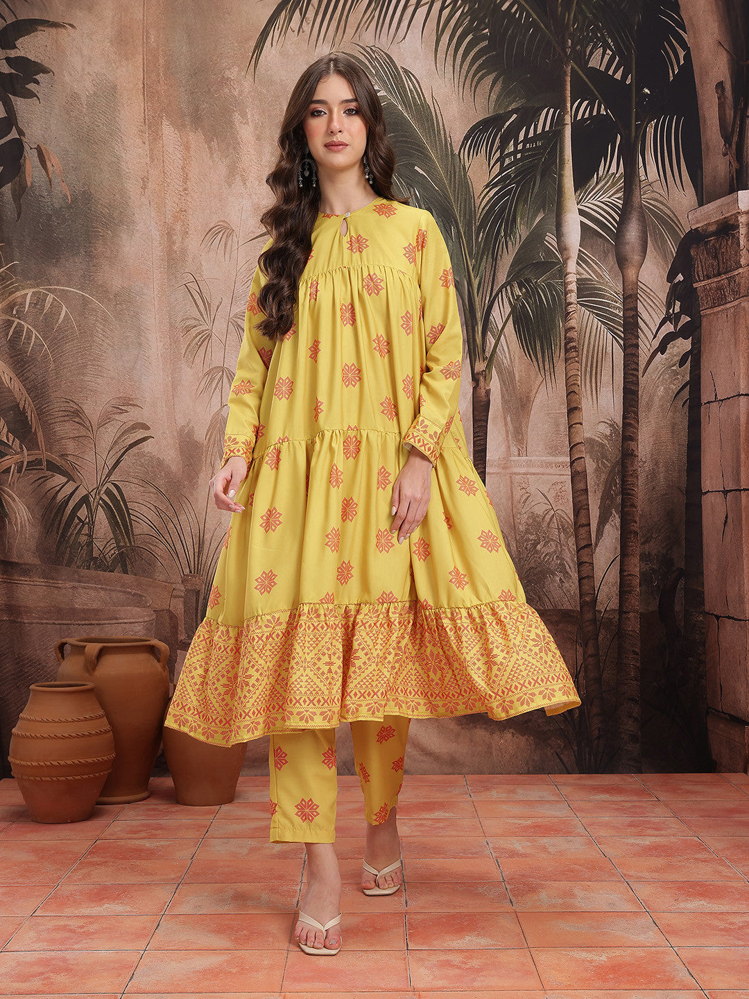 Printed Tiered Kurta with Trousers