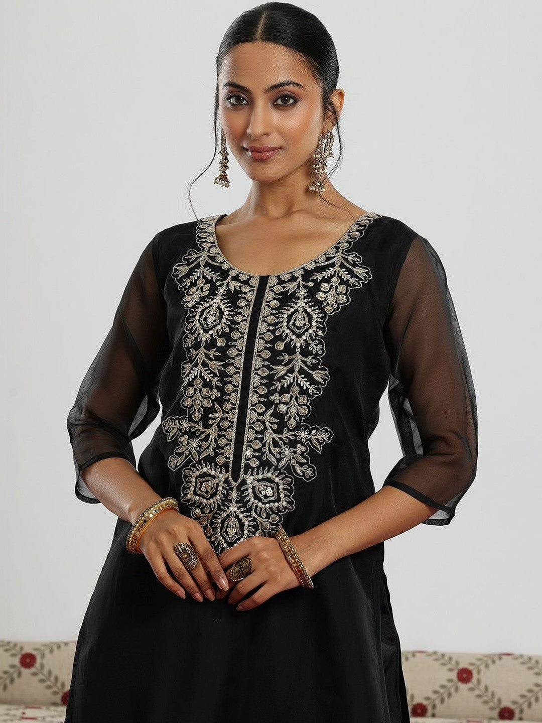 Women Ethnic Motifs Embroidered Regular Thread Work Kurta with Trousers & With Dupatta