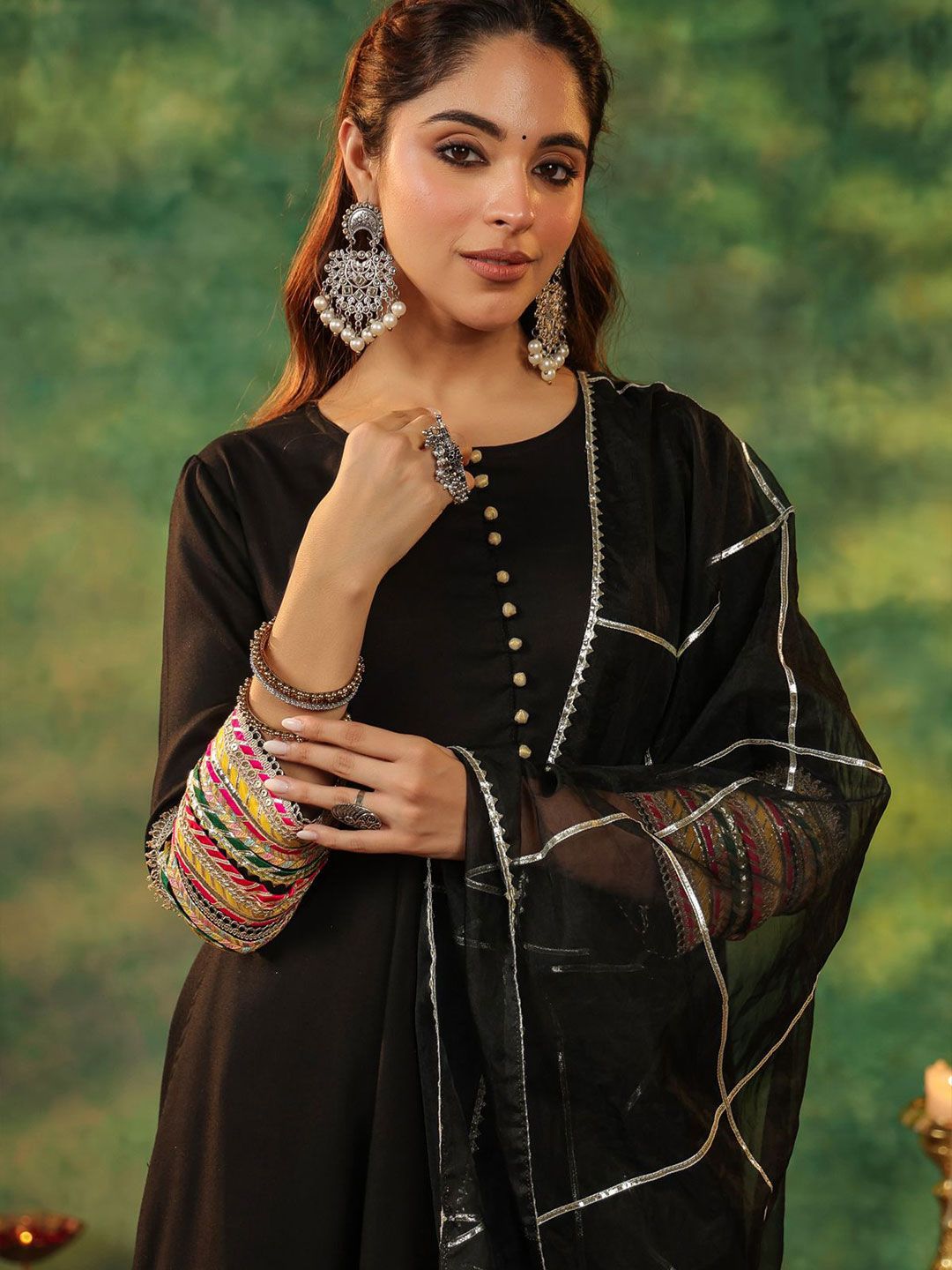 Dhiyona RR Women's Regular Gotta Patti Anarkali Kurta With Trousers & Dupatta