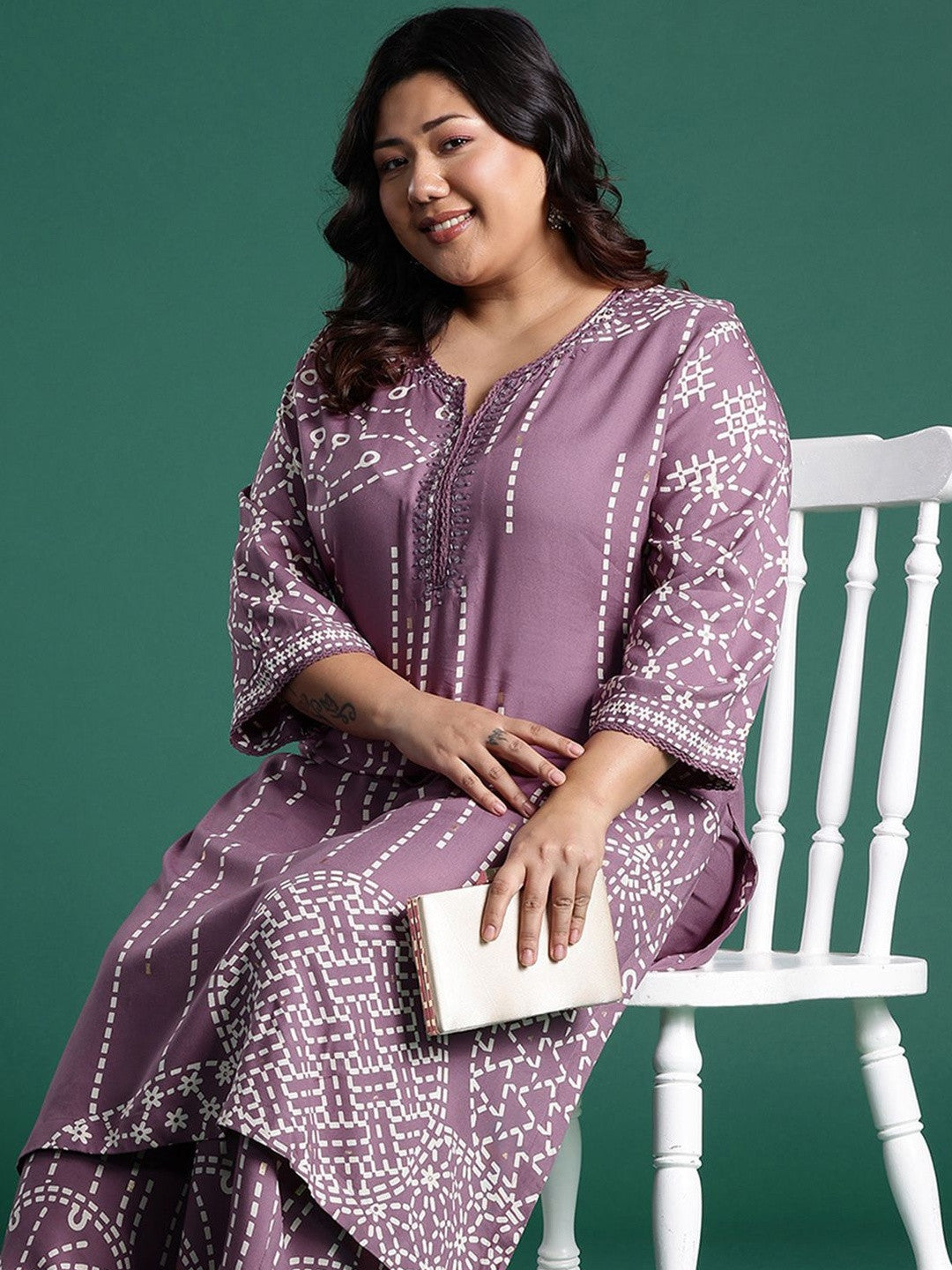 Plus Size Ethnic Motifs Printed Regular Kurta with Palazzos