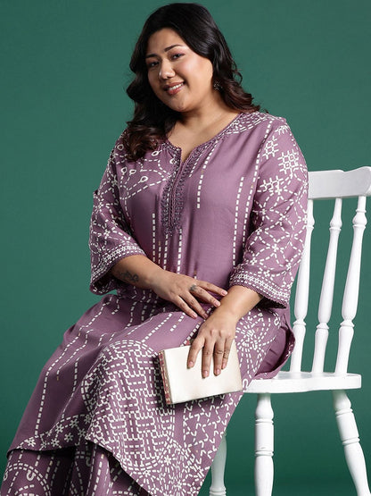 Plus Size Ethnic Motifs Printed Regular Kurta with Palazzos