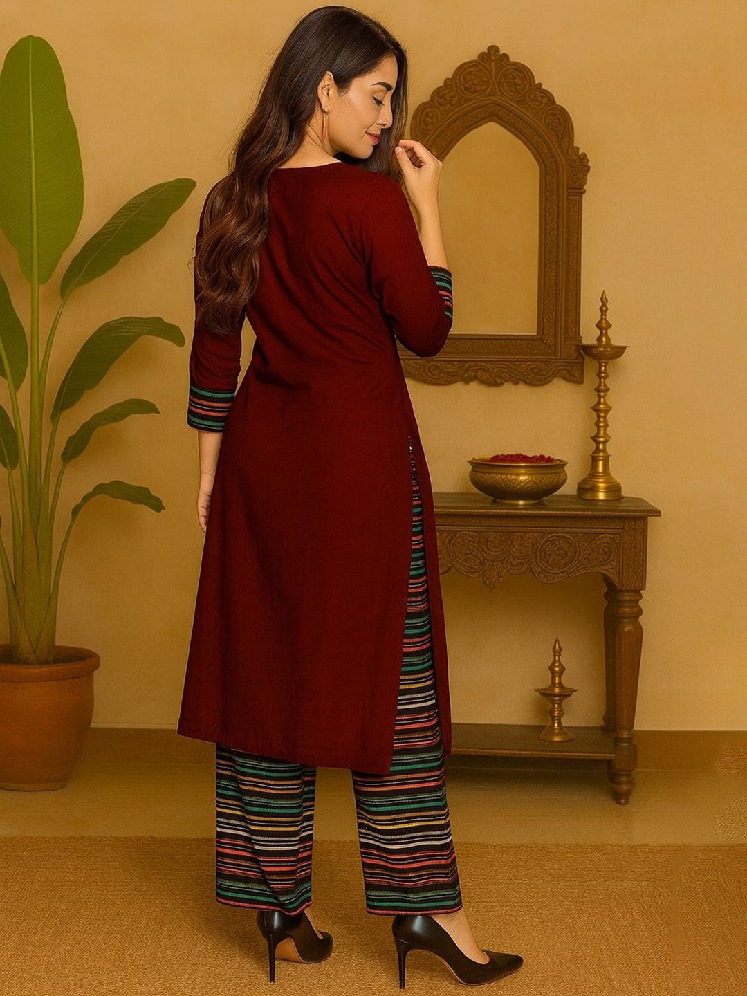 Dhiyona KL Women Regular Cotton Kurta with Trousers & Dupatta