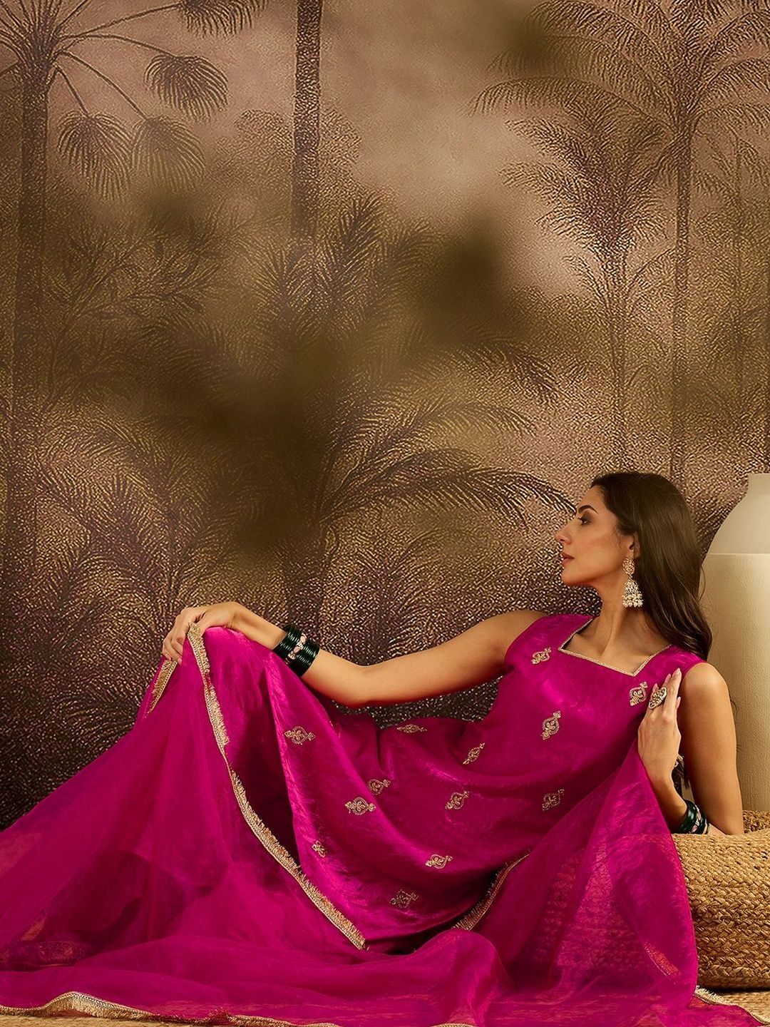 Dhiyona SN Embroidered Sequence Kurta & Palazzos with Dupatta Set