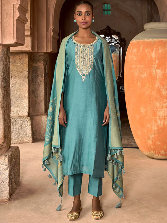Dhiyona WP Women Embroidered Viscose Silk Suit Set