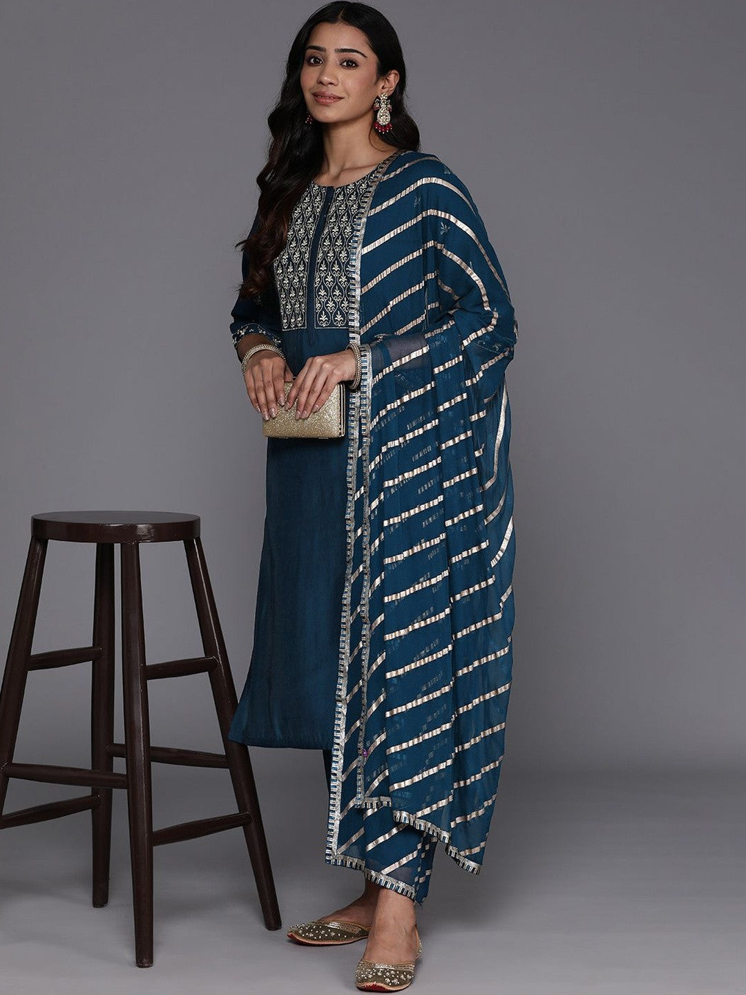 Women Ethnic Motifs Embroidered Regular Kurta with Trousers & With Dupatta