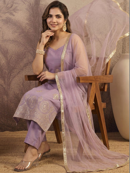 Embroidered V Neck Kurta Sets