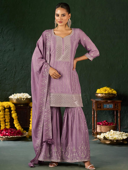 Dhiyona KL Women Embroidered Thread Work Kurta With Sharara & With Dupatta