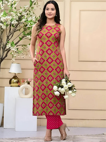 Printed Pure Cotton Round Neck Kurta & Trousers