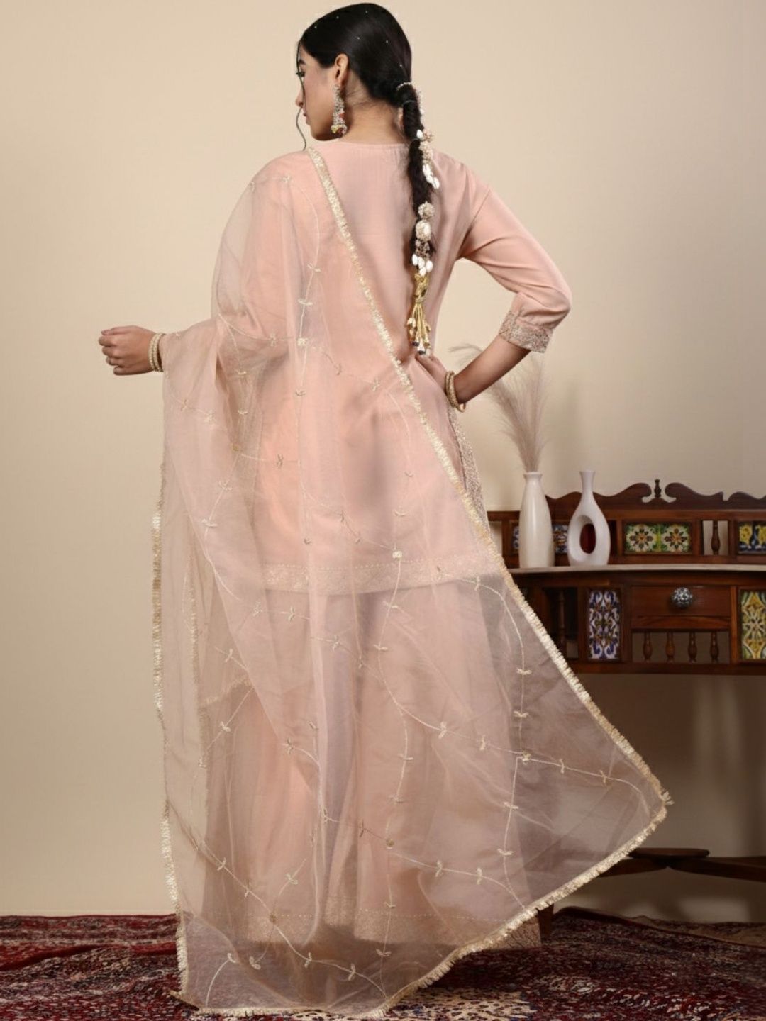 Dhiyona HOP Embroidered Round Neck Kurti & Sharara With Dupatta