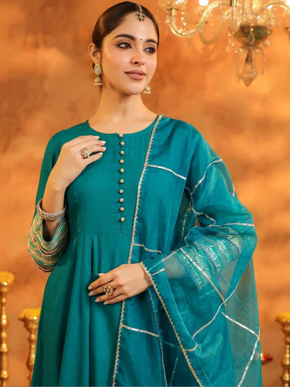 Dhiyona RR Women's Regular Gotta Patti Kurta with Trousers & With Dupatta