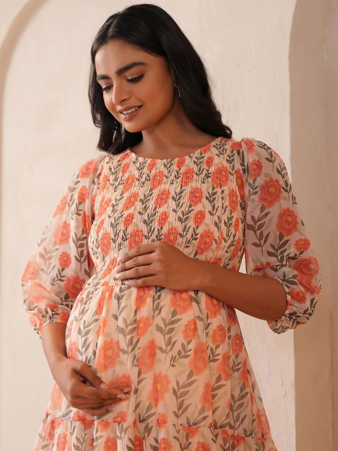 Dhiyona AY Women's Floral Printed Fit & Flared Maternity Ethnic Dresses