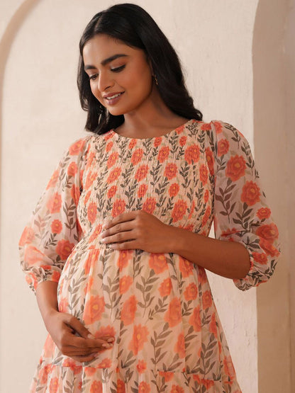 Dhiyona AY Women's Floral Printed Fit & Flared Maternity Ethnic Dresses