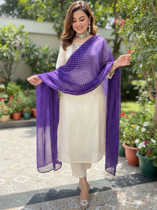 Dhiyona KL Women Ethnic Motifs Embroidered Regular Thread Work Kurta with Trousers & With Dupatta