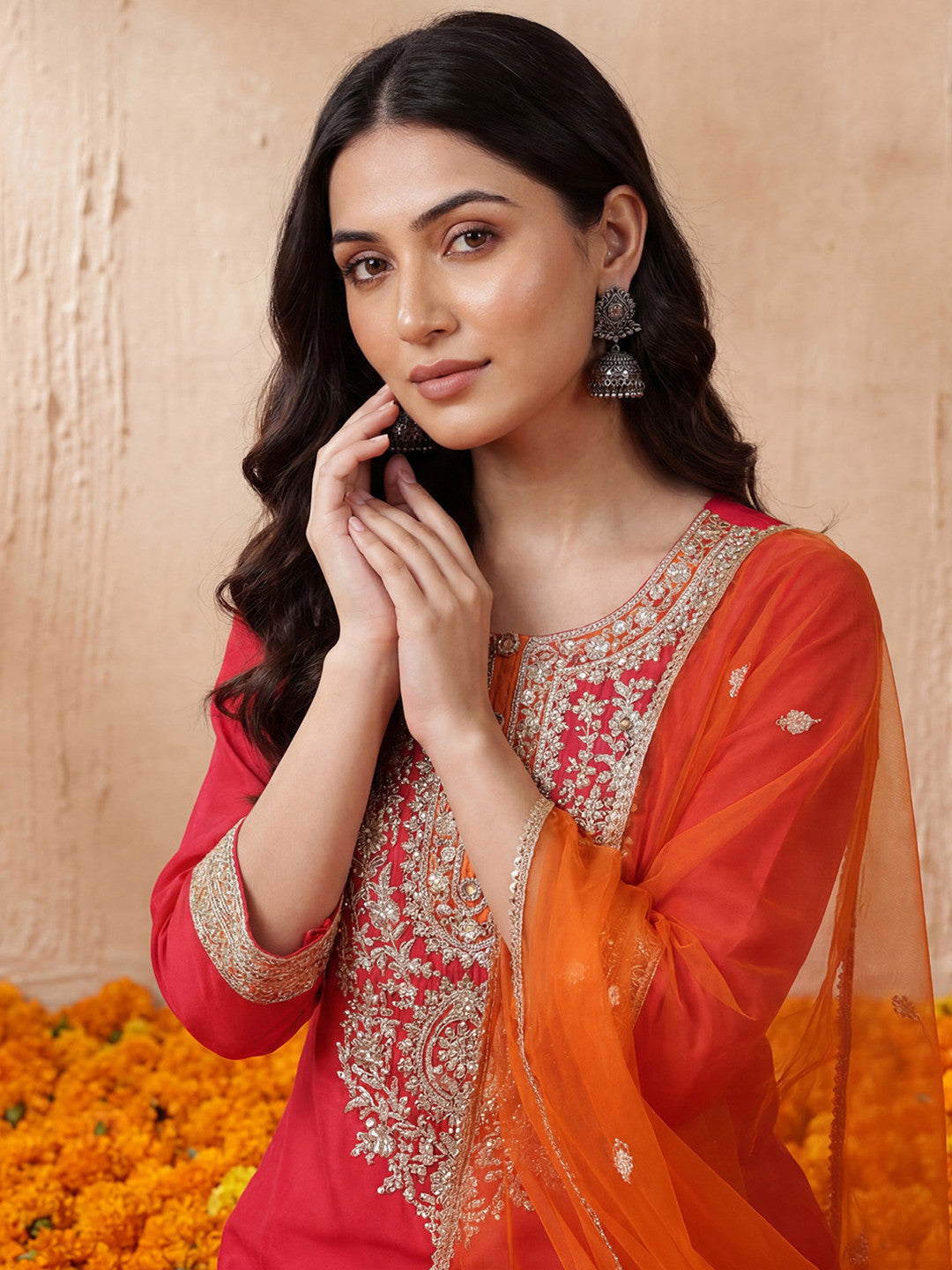 Women Ethnic Motifs Embroidered Regular Sequinned Kurta with Trousers & With Dupatta