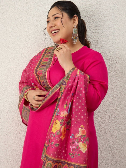 Dhiyona Women's Ethnic Motifs Regular Thread Work Kurta with Palazzos & With Dupatta