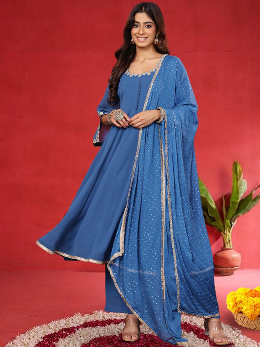 Dhiyona VA Women Embroidered Sequinned Kurta with Palazzos & Dupatta
