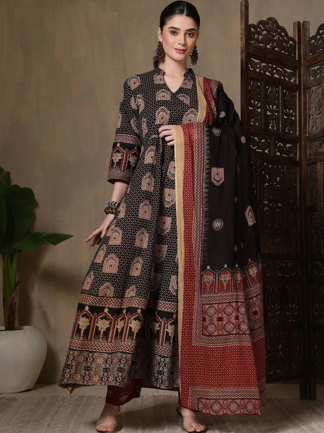 Women Ethnic Motifs Printed Empire Pure Cotton Kurta with Trousers & With Dupatta