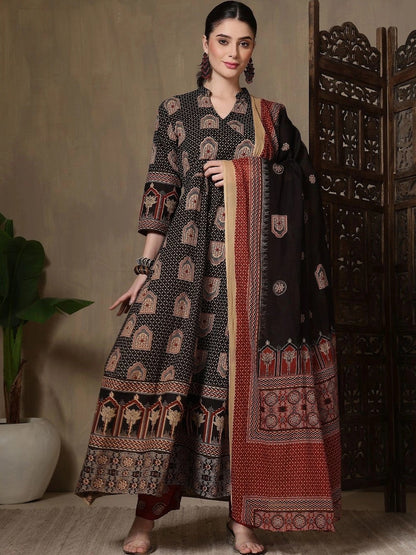 Women Ethnic Motifs Printed Empire Pure Cotton Kurta with Trousers & With Dupatta