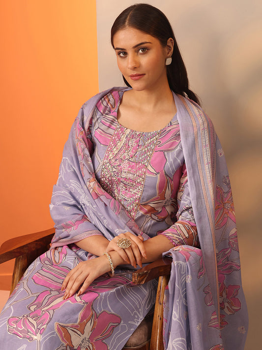 Women Floral Printed Regular Kurta with Trousers & Dupatta