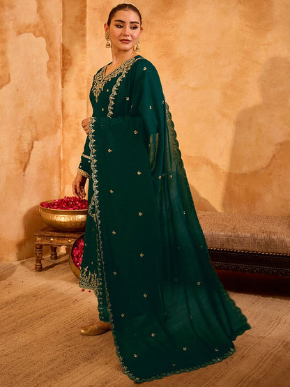 Dhiyona KL Women Ethnic Motifs Embroidered Regular Thread Work Kurta with Palazzos & With Dupatta