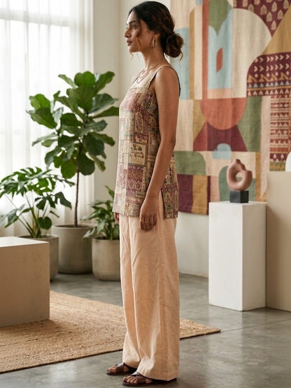 Printed Pure Cotton Shoulder Straps Kurti & Palazzos