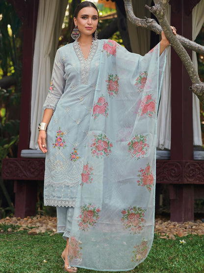 Women Floral Embroidered Regular Thread Work Kurta with Trousers & With Dupatta