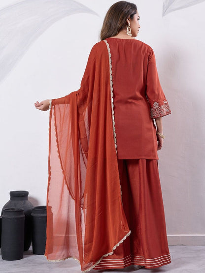 Dhiyona HOP Embroidered V-Neck Kurti Sharara & Dupatta