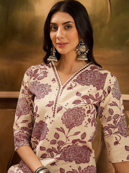Women Floral Printed Pure Cotton Kurta With Palazzo