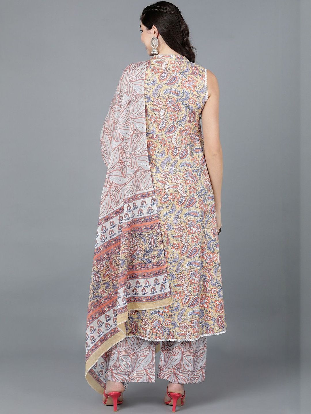 Dhiyona KL Ethnic Motifs Printed Empire Pure Cotton Kurta with Palazzos & Dupatta