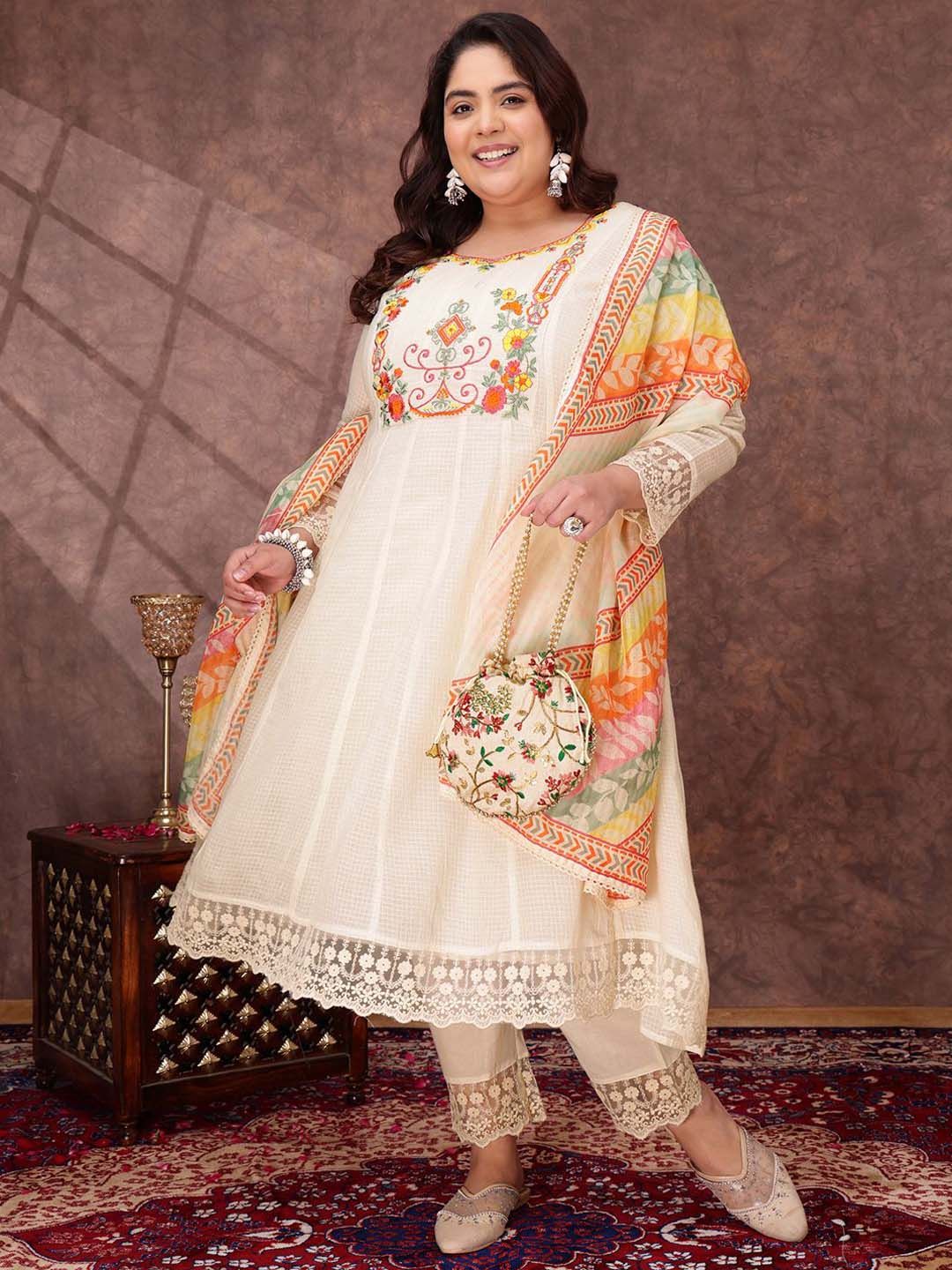 Dhiyona IN Women Floral Embroidered Thread Work Anarkali Kurta with Trousers & Dupatta