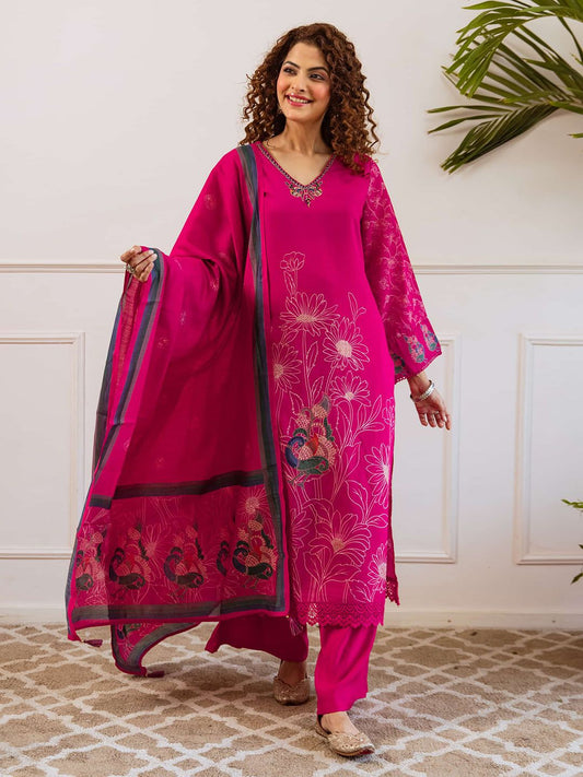 Dhiyona KL Women Floral Printed Kurta with Palazzos & Dupatta