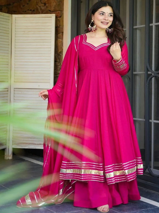 Dhiyona KL Women Panelled Gotta Patti Kurta with Palazzos & With Dupatta