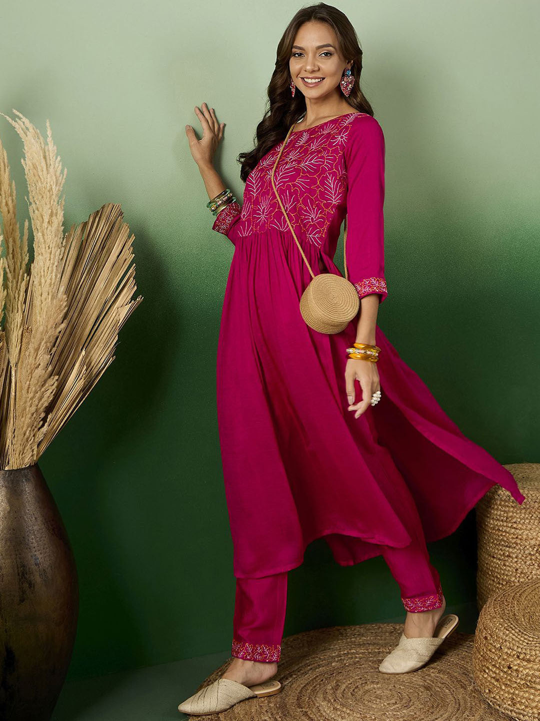 Thread Embroidered Anarkali Kurta With Trousers