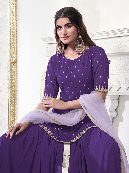 Dhiyona IN Women Floral Thread Sequinned Embroidered Kurta, Palazzos & Dupatta Set
