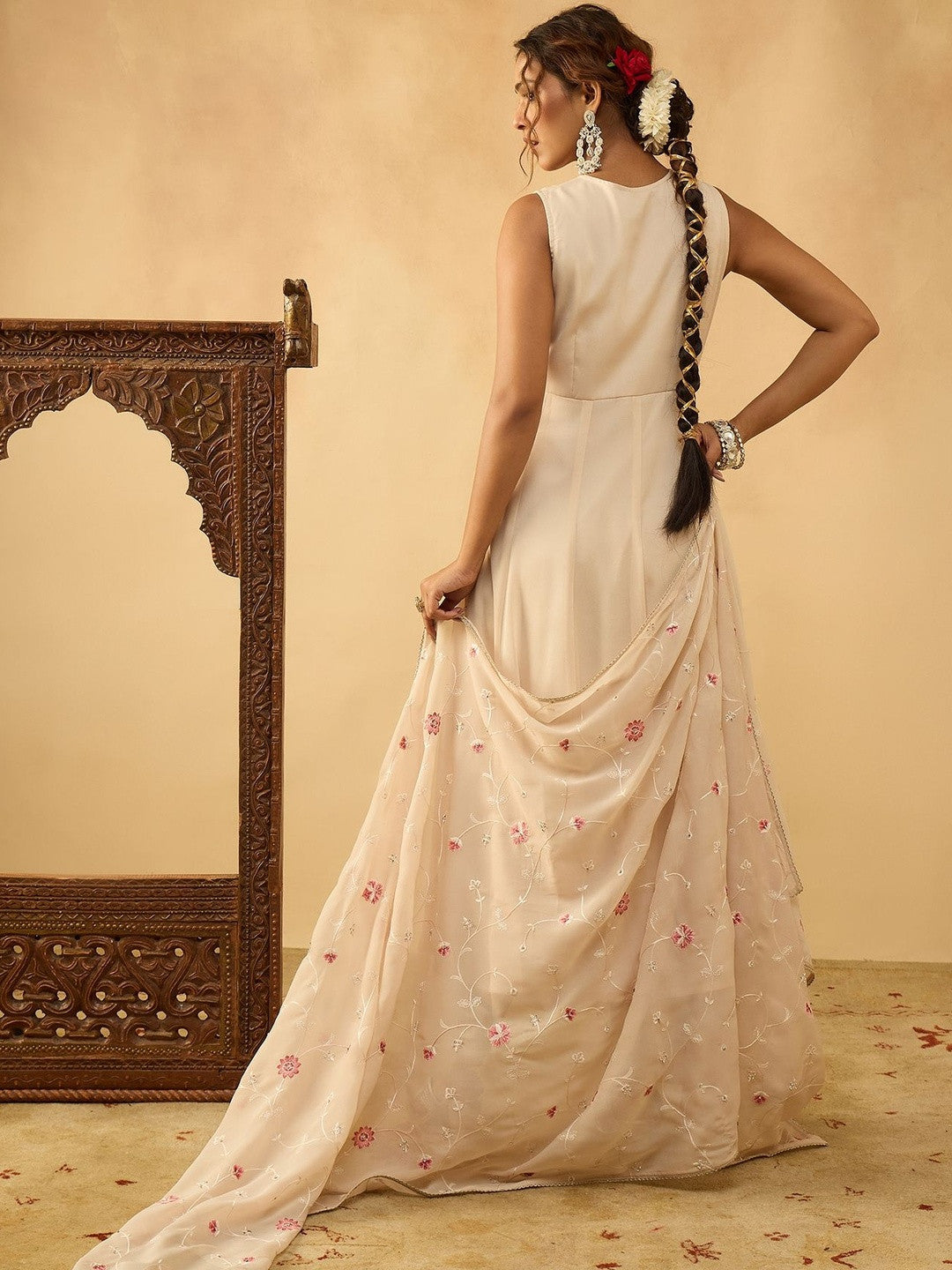 Embroidered Anarkali Kurta With Trouser & Dupatta