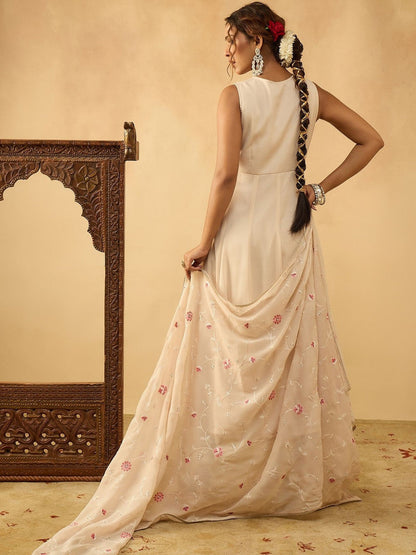 Embroidered Anarkali Kurta With Trouser & Dupatta