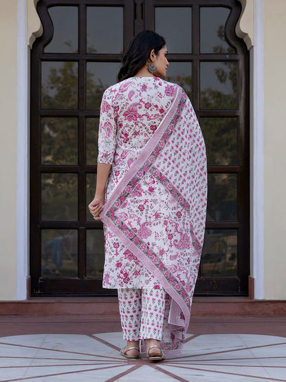 Dhiyona KL Women Paisley Regular Pure Cotton Kurta with Trousers & With Dupatta