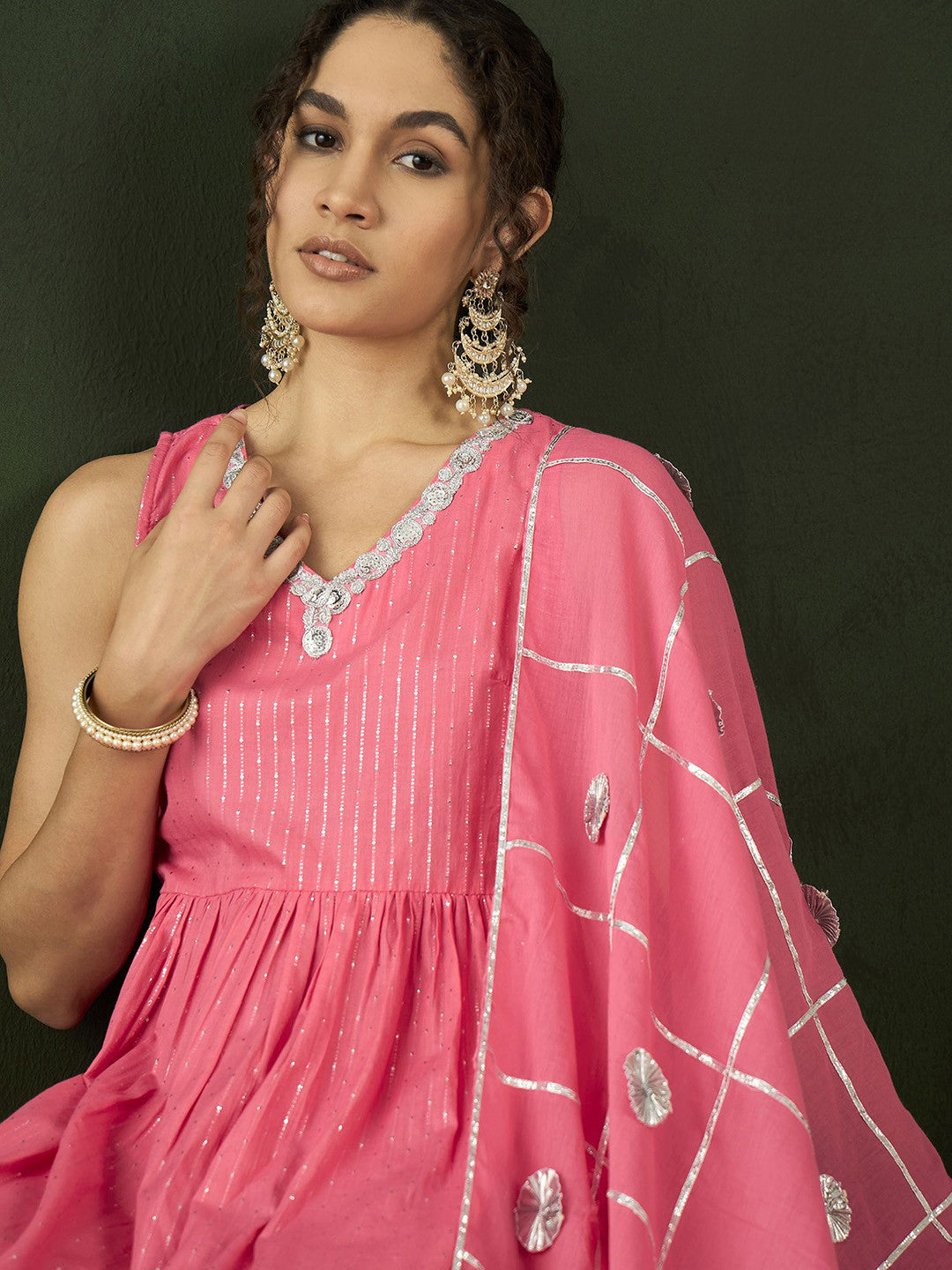 Sequence With Striped Kurta & Sharara With Dupatta