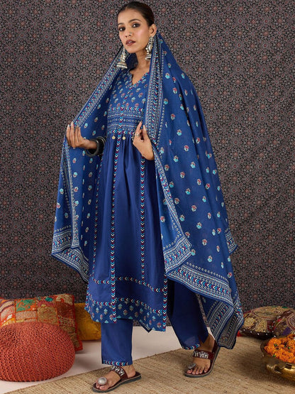 Women Ethnic Motifs Printed Regular Pure Cotton Kurta with Trousers & With Dupatta