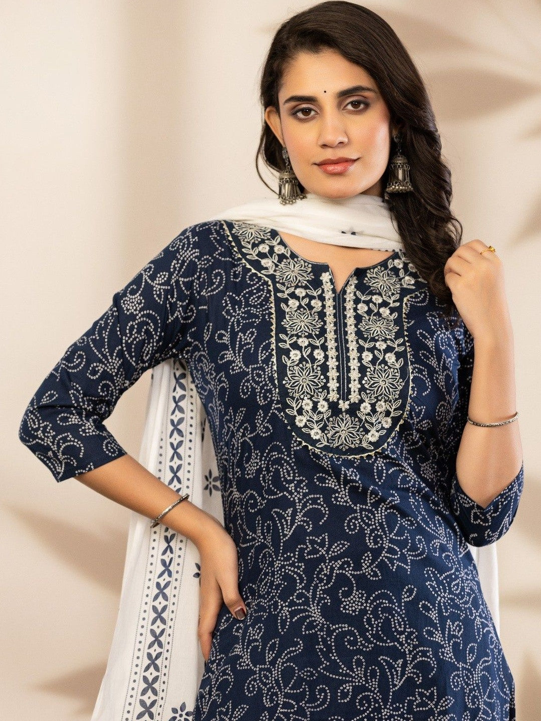 Women Ethnic Motifs Printed Regular Thread Work Pure Cotton Kurta with Patiala & With Dupatta
