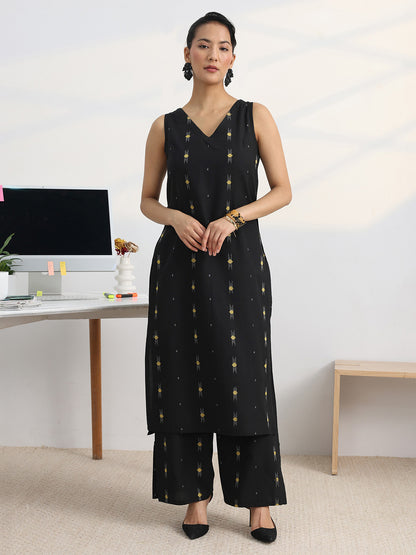 Libas Black Woven Design Straight Kurta Set