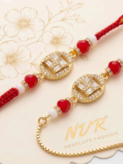 Dhiyona Set Of 2 Artificial Stones & Beads Swastik Bhaiya Bhabhi Rakhi With Roli Chawal