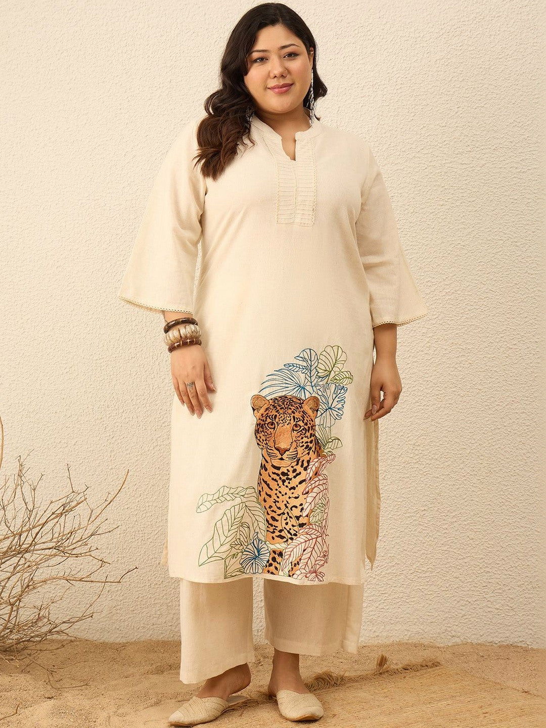 Plus Size Animal Printed Regular Pure Cotton Kurta with Palazzos