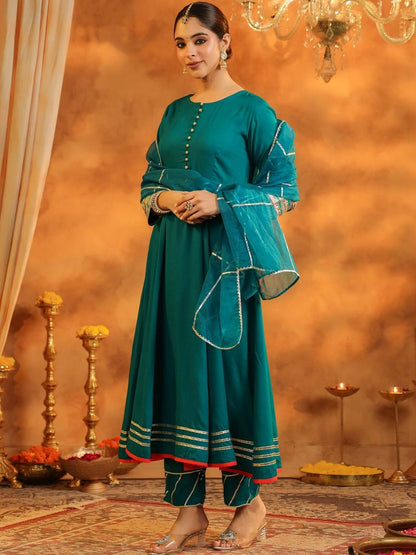 Dhiyona RR Women's Regular Gotta Patti Kurta with Trousers & With Dupatta